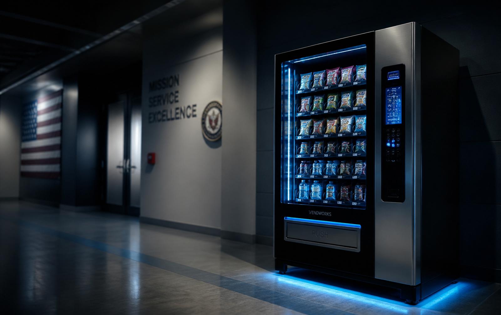 Modern vending machine in a government facility hallway